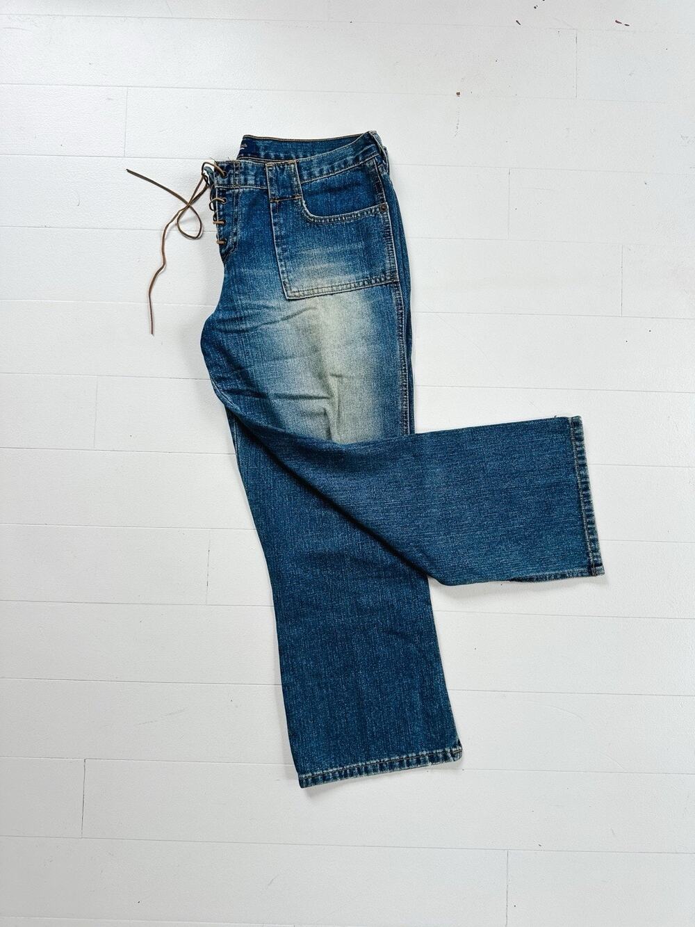 Vintage Y2K Abercrombie Low Rise Leather Lace Up Jeans Size 8